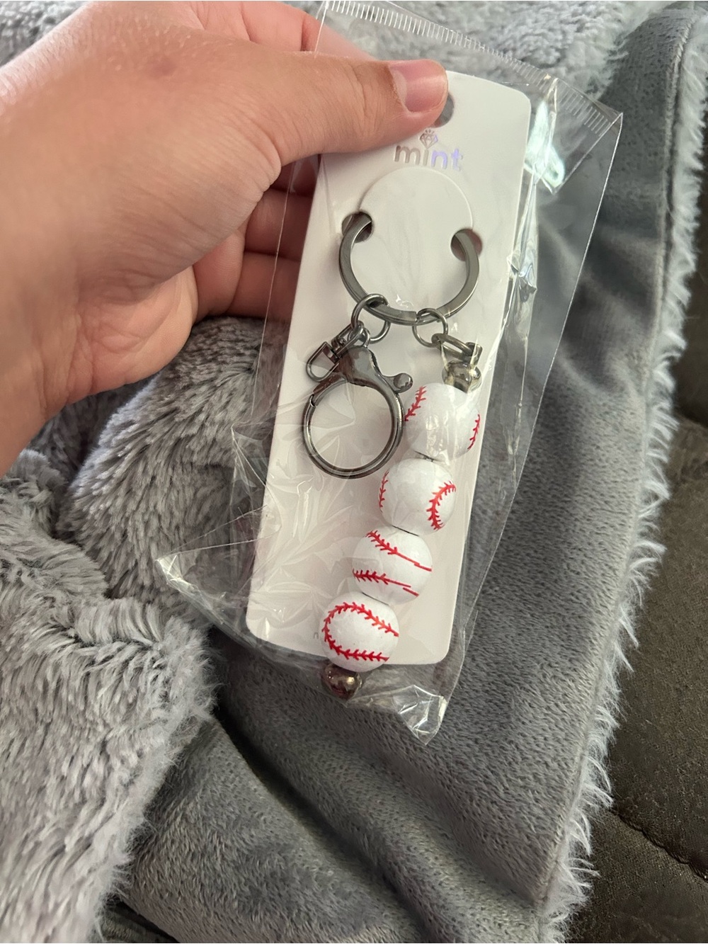 5/$25 Baseball Bead Keychain with Metal Rings